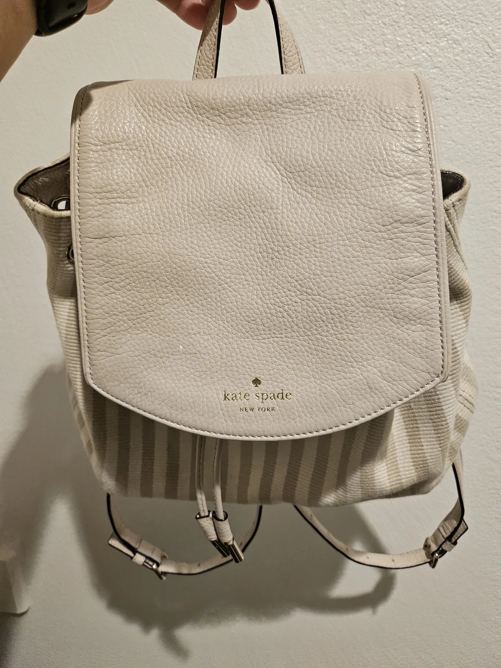 kate spade Striped Beige and Cream Drawstring Backpack
